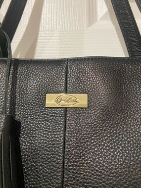 Dana Buchman Black Leather Tote with Gold Zipper Detail